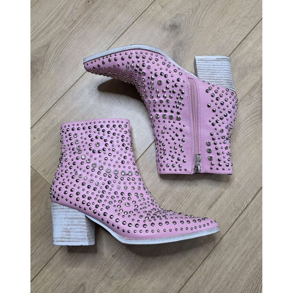 Beast Fashion Pink Glitz Western Boot Rhinestone Studded Bling Women's Size 8